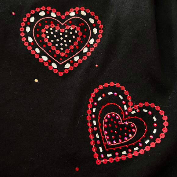 Quacker Factory T-Shirt Long Sleeve Hearts Black Cotton Blend Valentine Large - Picture 7 of 11